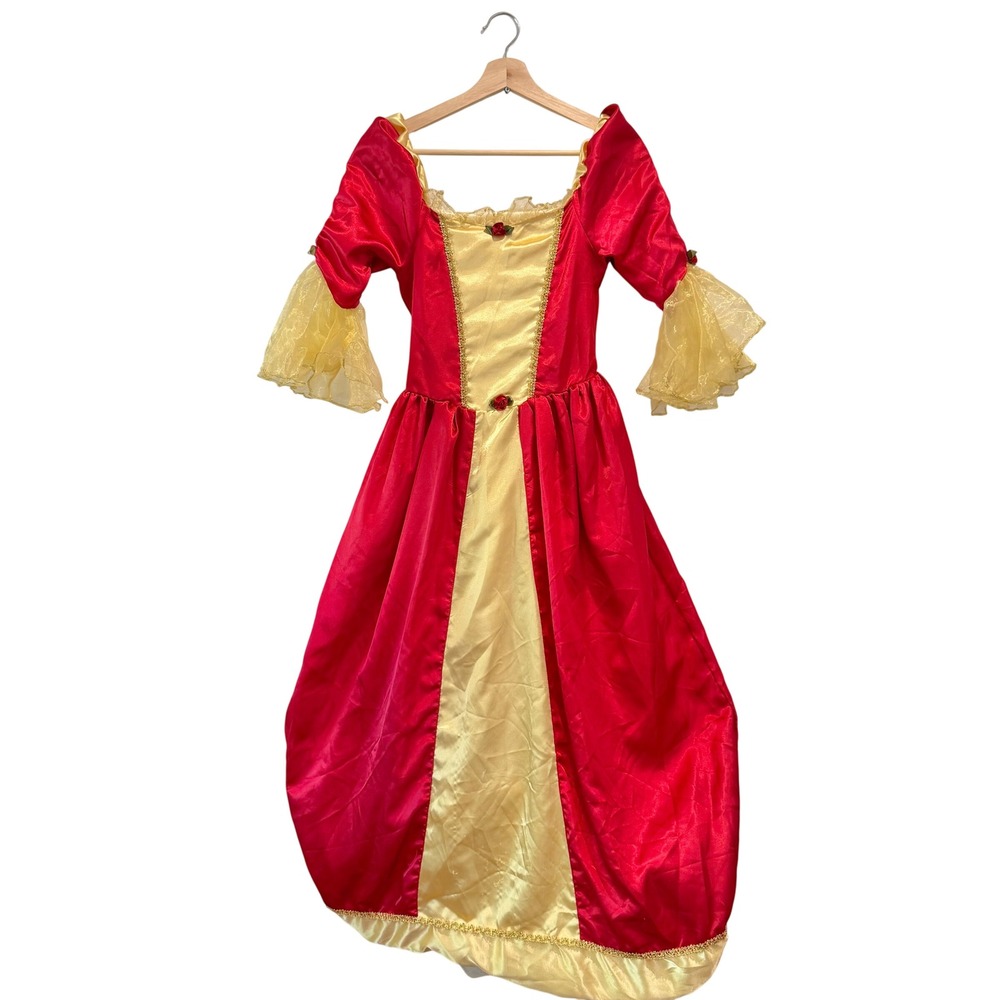Vintage Disney Reversible Belle Costume Dress Satin Gown Size Large Youth